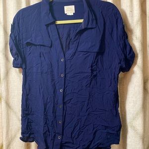 Eden & Esyllte for Anthropologie Blue Short Sleeve Button Down Blouse